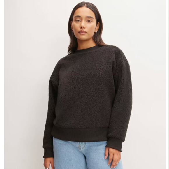 Everlane The ReNew Fleece Oversized Crew Black Small NWT Teddy Sweatshirt - Picture 2 of 16